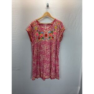 Uncle Frank Floral Embroidered Mexican patio Dress LG Floral Boho festive